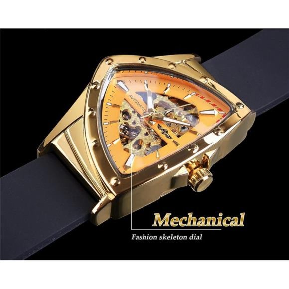 Skeleton Watches for Men, Automatic Mechanical Watch with Triangle Dial,Luminous - Picture 3 of 6